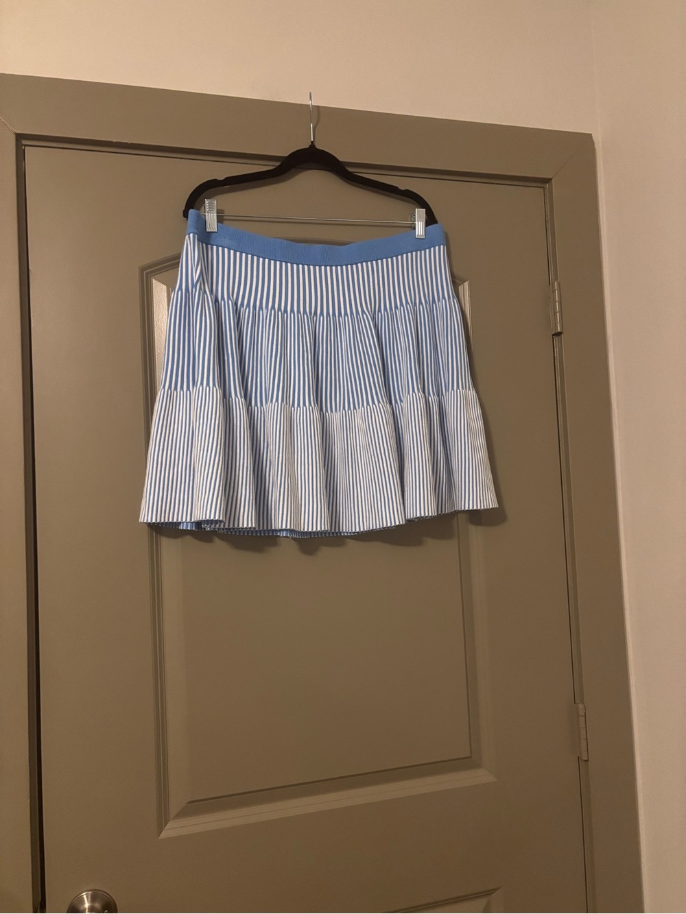 Striped Blue & White Tiered Skater Skirt
